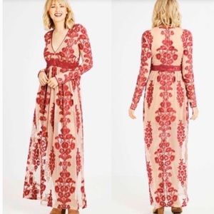 Altar’d State Norris Maxi Dress Lace Red and Nude